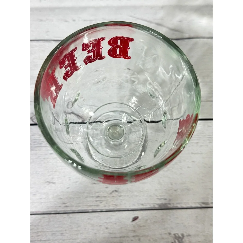 Vintage Beer Schooner Glass Red Western Graphic Heavy Stemmed Goblet 6.25in